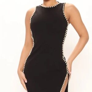 Fashion Nova Black Mini Dress with Pearl Details